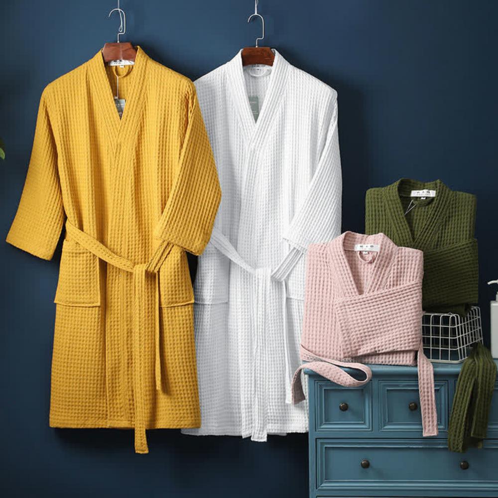 Roxane | Cotton Waffle Bathrobe with Lightweight V-Neck