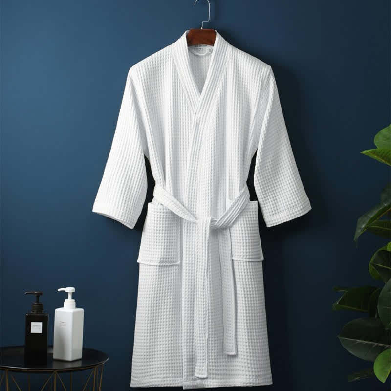 Roxane | Cotton Waffle Bathrobe with Lightweight V-Neck