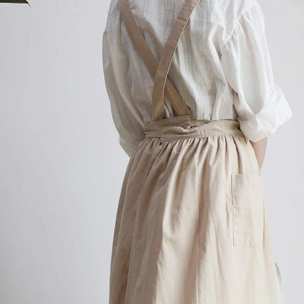 Leandro | Cross-Back Cotton Kitchen Dress with Pockets for Cooking and Baking