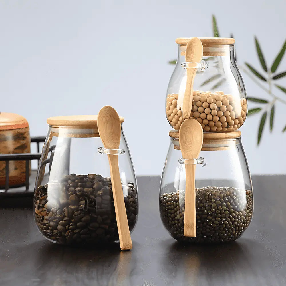 Manon | Glass Storage Jar with Bamboo Lid for Kitchen