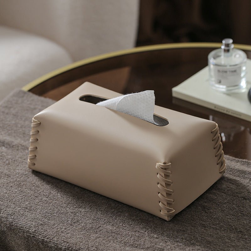 Enrico | Leather Tissue Cover with Braided Detail for Bedroom or Bathroom