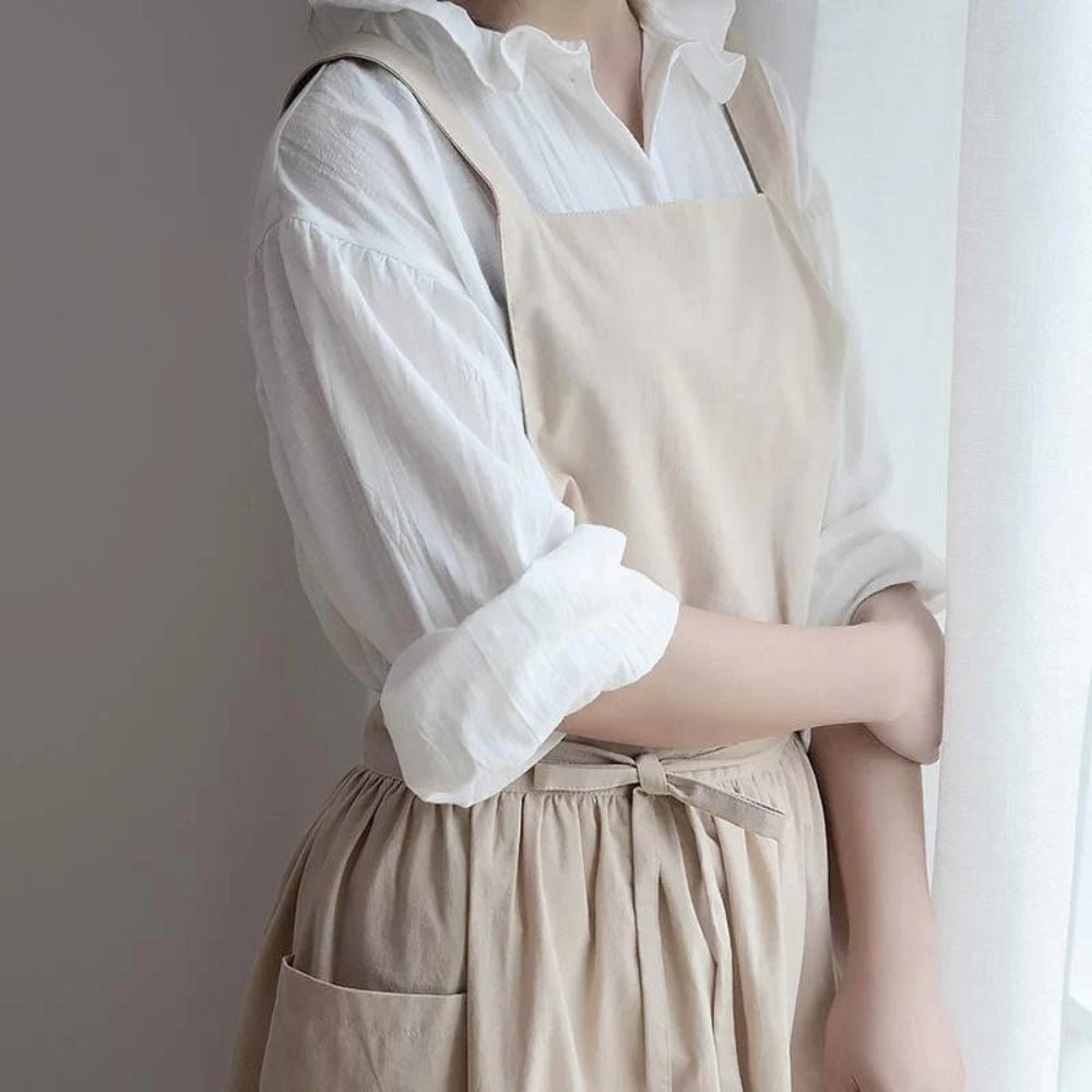 Leandro | Cross-Back Cotton Kitchen Dress with Pockets for Cooking and Baking