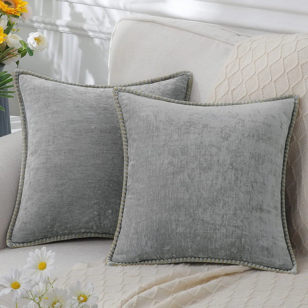 Lucienne | Chenille Pillow Cover with Stitched Border Detail