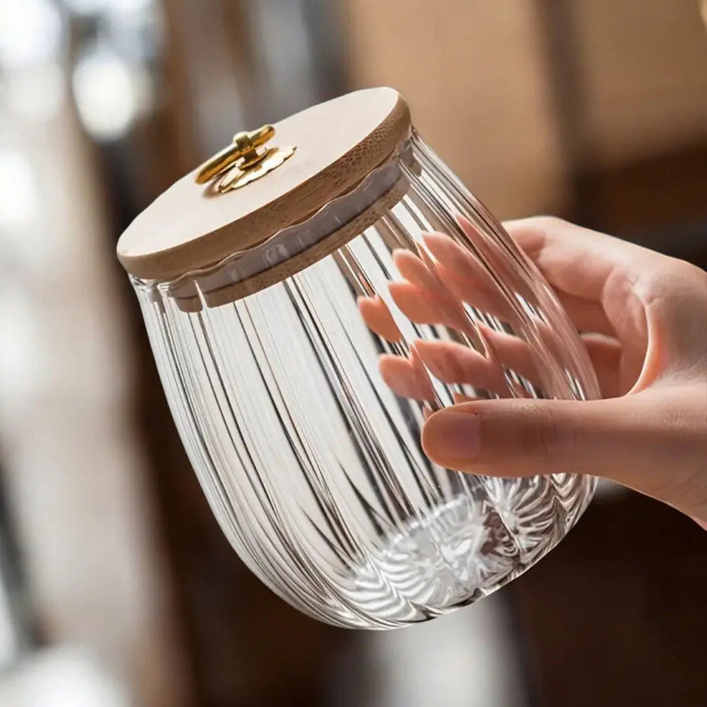 Federica | Glass Storage Jar with Wooden Lid for Kitchen