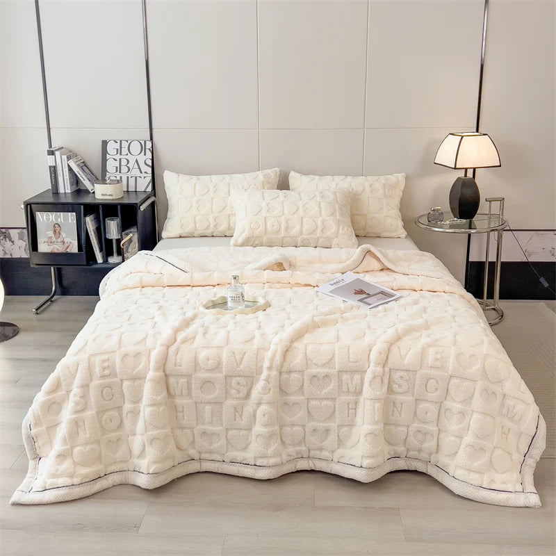 Magnus | Heart Pattern Coral Fleece Blanket for Sofa or Bed