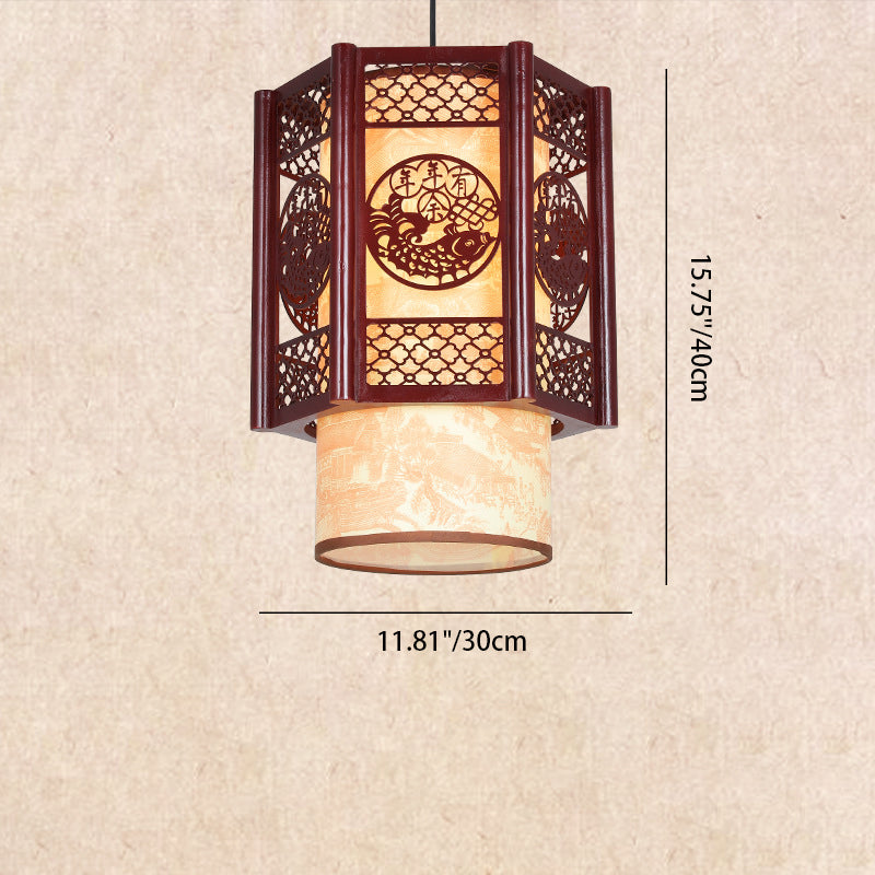 Élise | Chinese Pendant Lamp in Traditional Wood Cylinder Design for Dining Room