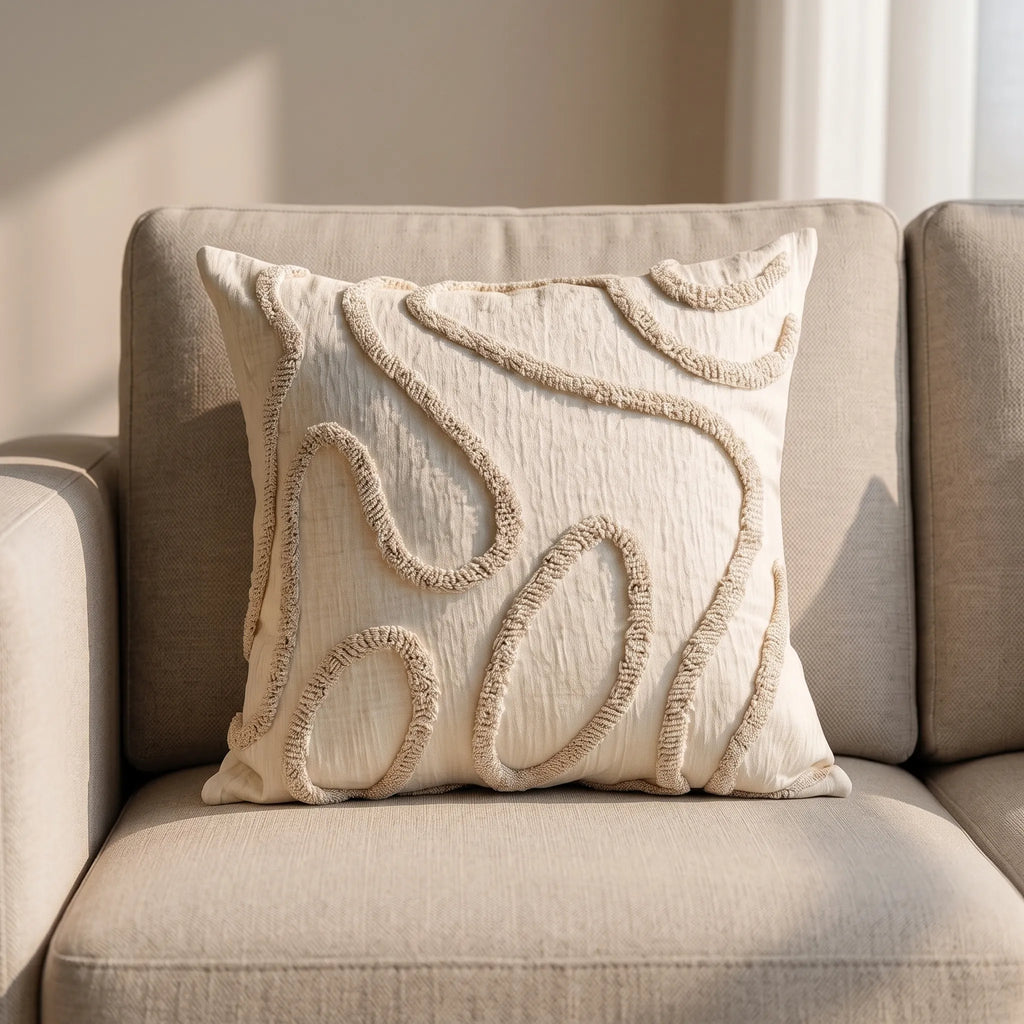 Sabella | Boho Chenille Pillow with Geometric Lines for Sofa