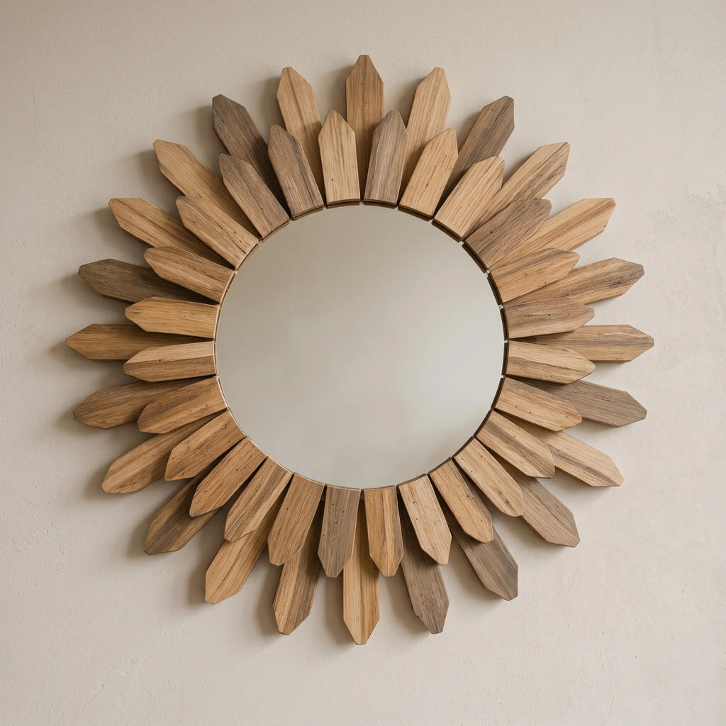 Élise | Rustic Sunburst Wooden Mirror for Hallway or Bedroom