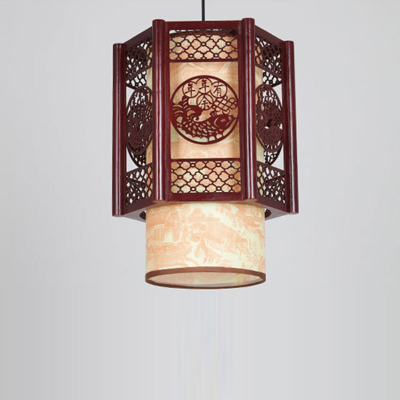 Élise | Chinese Pendant Lamp in Traditional Wood Cylinder Design for Dining Room