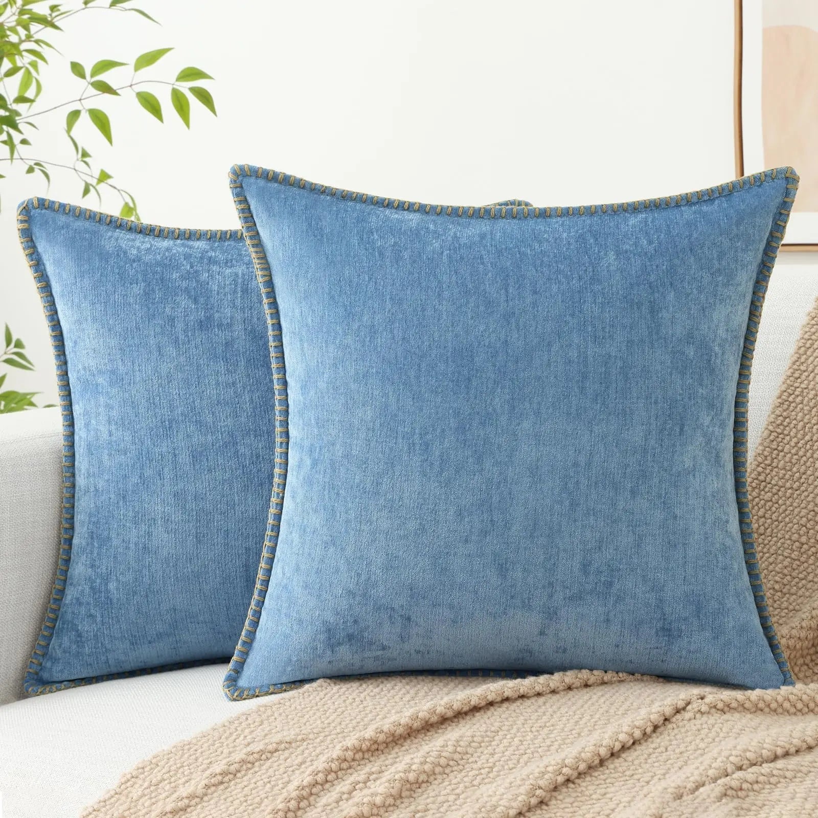 Lucienne | Chenille Pillow Cover with Stitched Border Detail