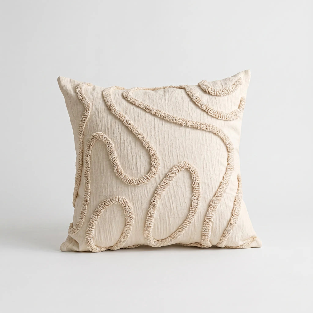 Sabella | Boho Chenille Pillow with Geometric Lines for Sofa