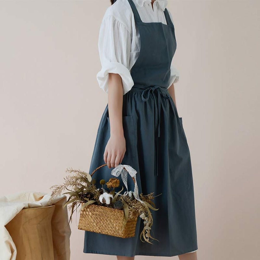 Leandro | Cross-Back Cotton Kitchen Dress with Pockets for Cooking and Baking