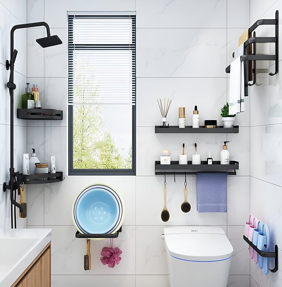 Emilia | Black Aluminium Towel Holder with Three Bars for Bathroom