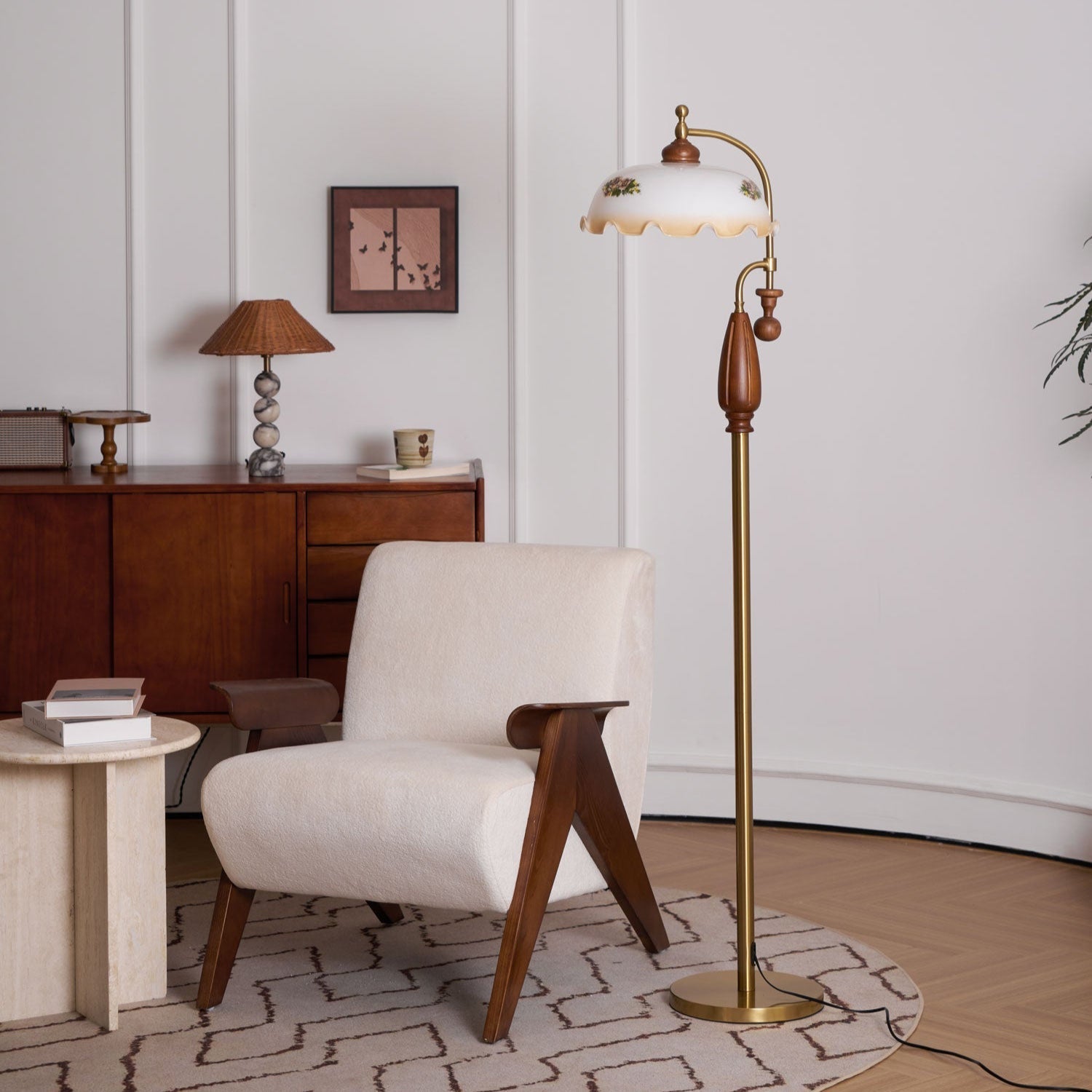 Laurent | Floor Lamp with Frosted Glass and Iron Frame for Living Room