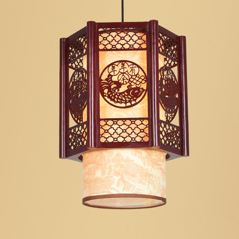 Élise | Chinese Pendant Lamp in Traditional Wood Cylinder Design for Dining Room
