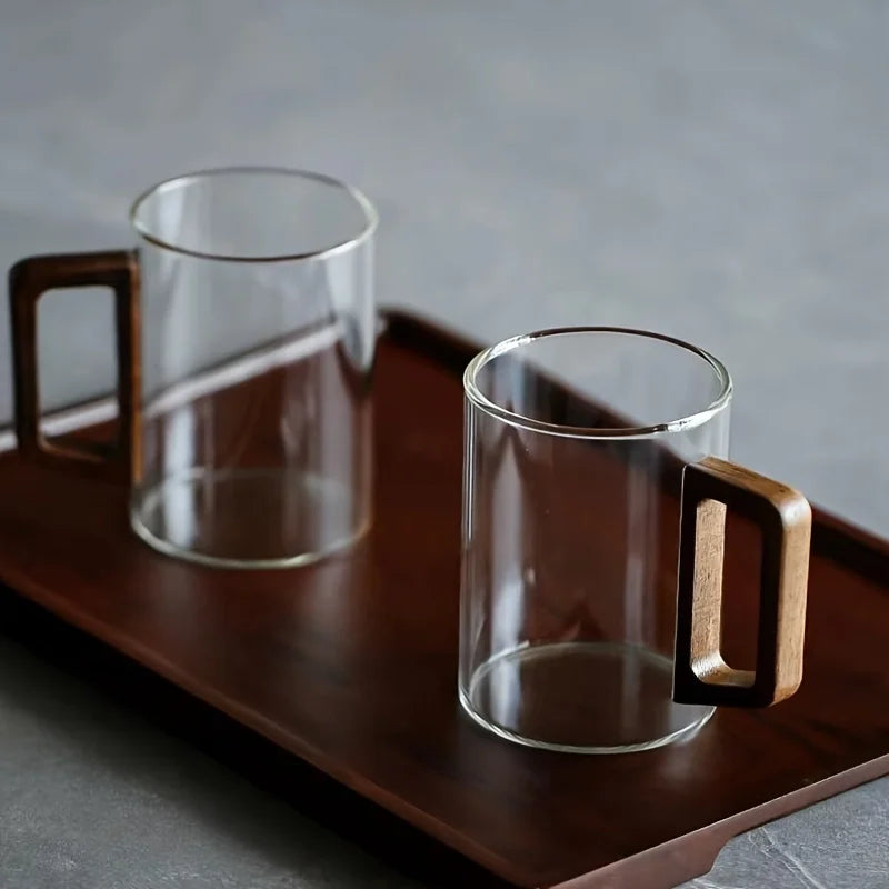 Flore | Borosilicate Glass Mug with Walnut Handle for Tea and Coffee
