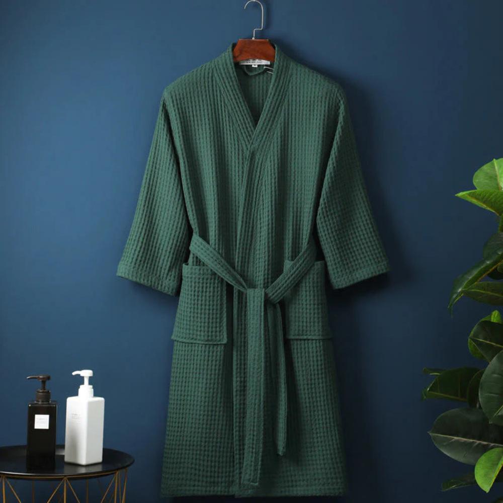 Roxane | Cotton Waffle Bathrobe with Lightweight V-Neck