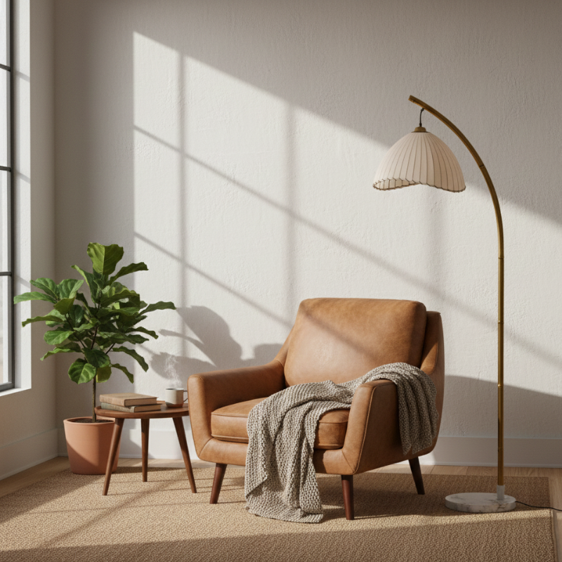 Sienna | Floor Lamp with Bamboo and Fabric Shade for Coastal Living Room