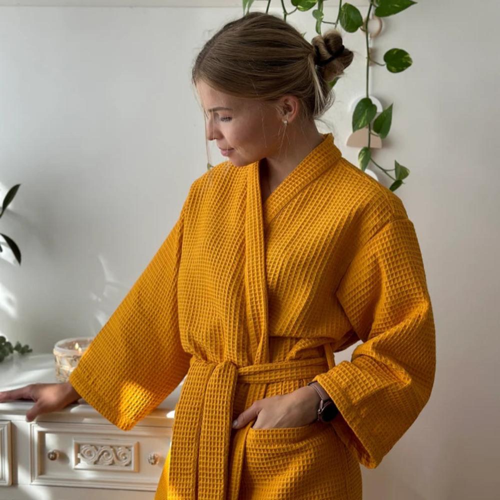 Roxane | Cotton Waffle Bathrobe with Lightweight V-Neck