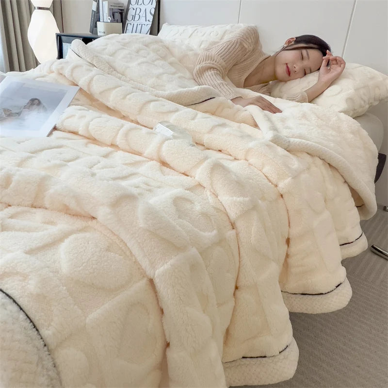 Magnus | Heart Pattern Coral Fleece Blanket for Sofa or Bed