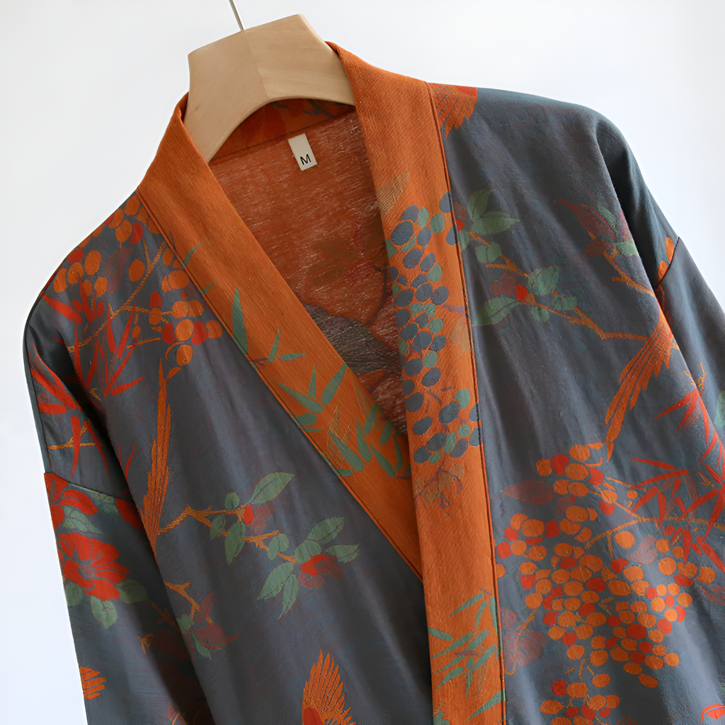 Yvette | Kimono Bathrobe with Floral Motifs for Bedroom
