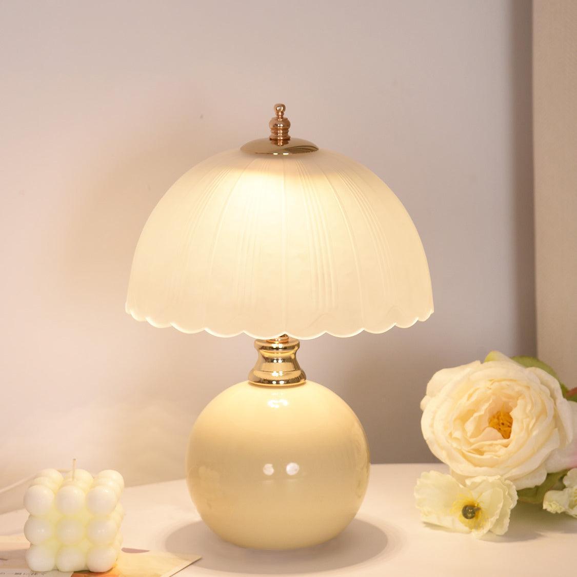 Lucienne | Half Dome Table Lamp with Ceramic and Glass Shade for Bedside