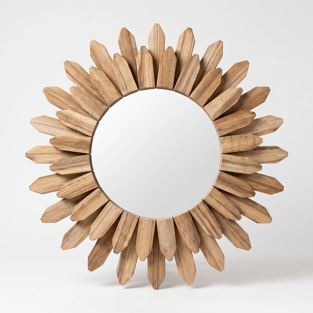 Élise | Rustic Sunburst Wooden Mirror for Hallway or Bedroom