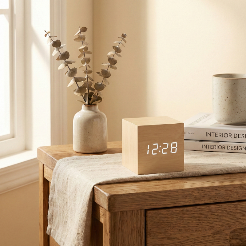 Aurelia | Minimalist Sunrise Alarm Clock with LED Display in Wood
