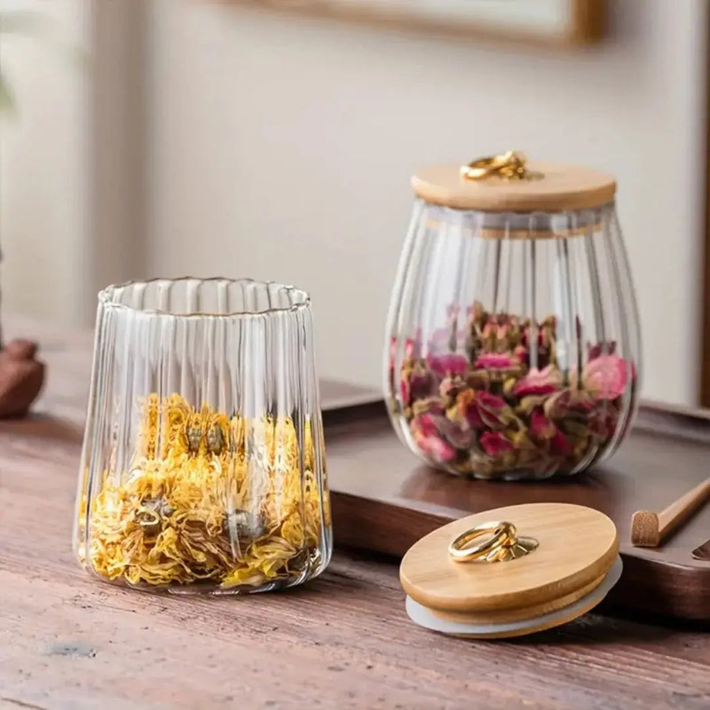 Federica | Glass Storage Jar with Wooden Lid for Kitchen