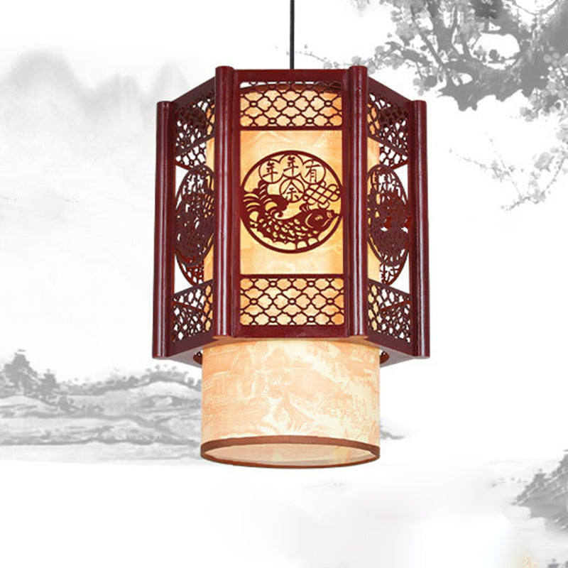 Élise | Chinese Pendant Lamp in Traditional Wood Cylinder Design for Dining Room