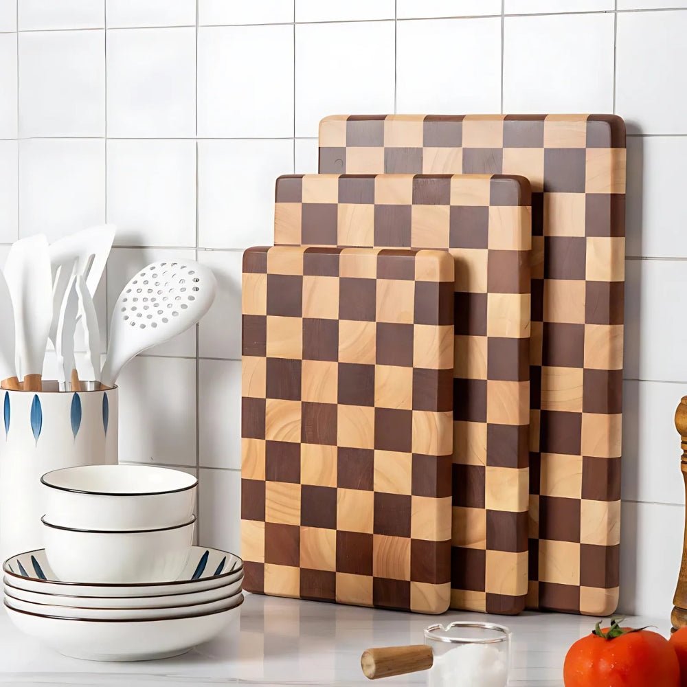 Garance | Acacia Wood Wooden Chopping Board with Checkerboard Pattern for Kitchen