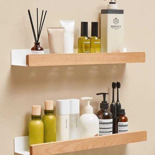 Salome | Rustic Solid Wood Wall Shelf for Bathroom or Hallway