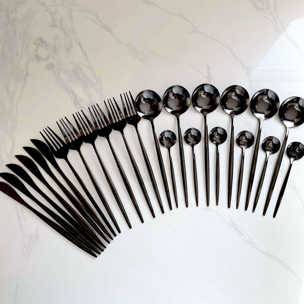 Torben | Stainless Steel Cutlery Set in Matte Black – 24 Piece for Contemporary Dining