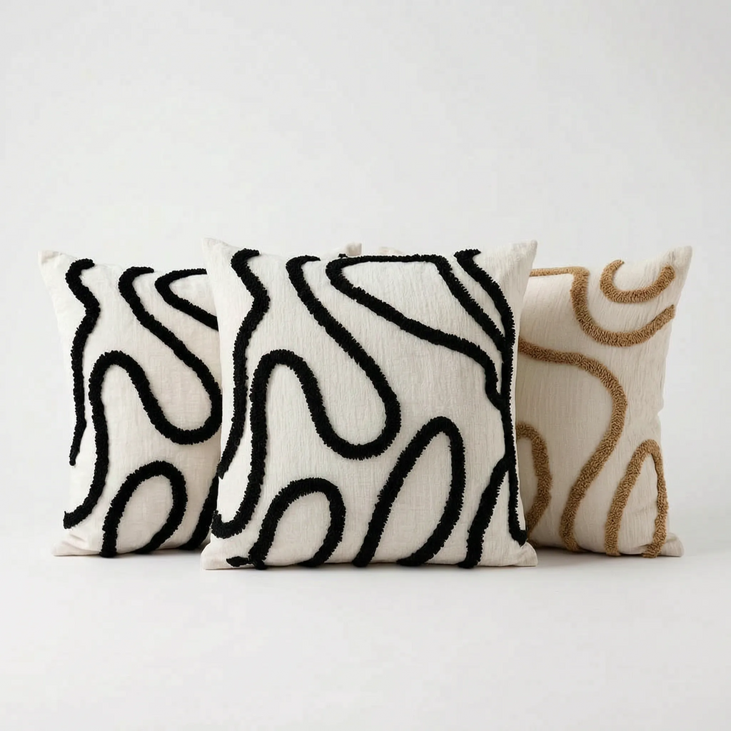 Sabella | Boho Chenille Pillow with Geometric Lines for Sofa
