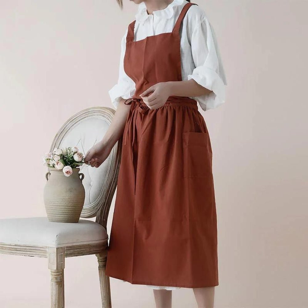Leandro | Cross-Back Cotton Kitchen Dress with Pockets for Cooking and Baking