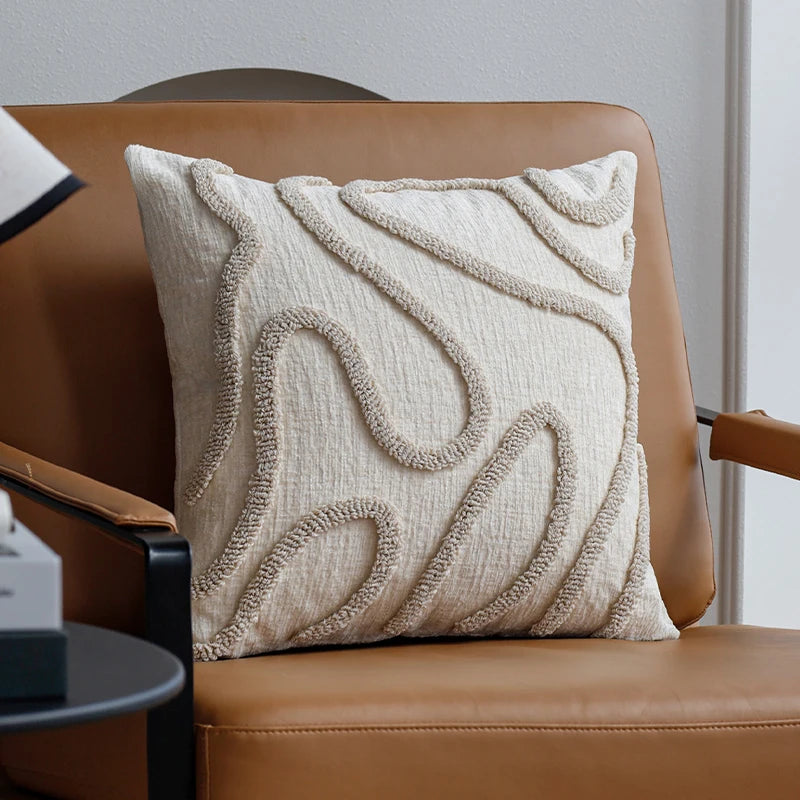 Sabella | Boho Chenille Pillow with Geometric Lines for Sofa