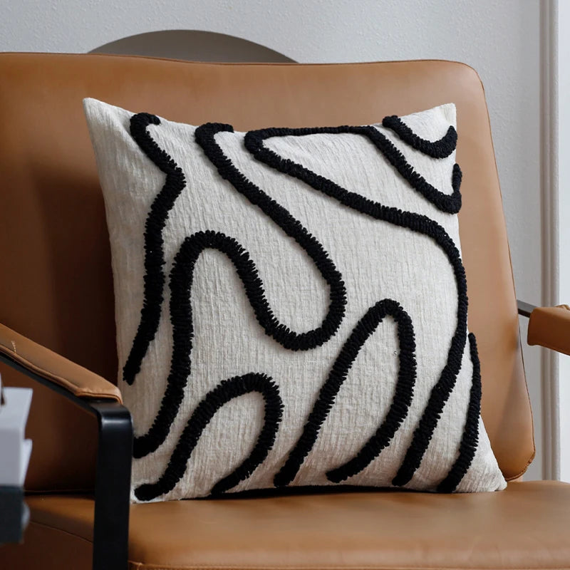 Sabella | Boho Chenille Pillow with Geometric Lines for Sofa