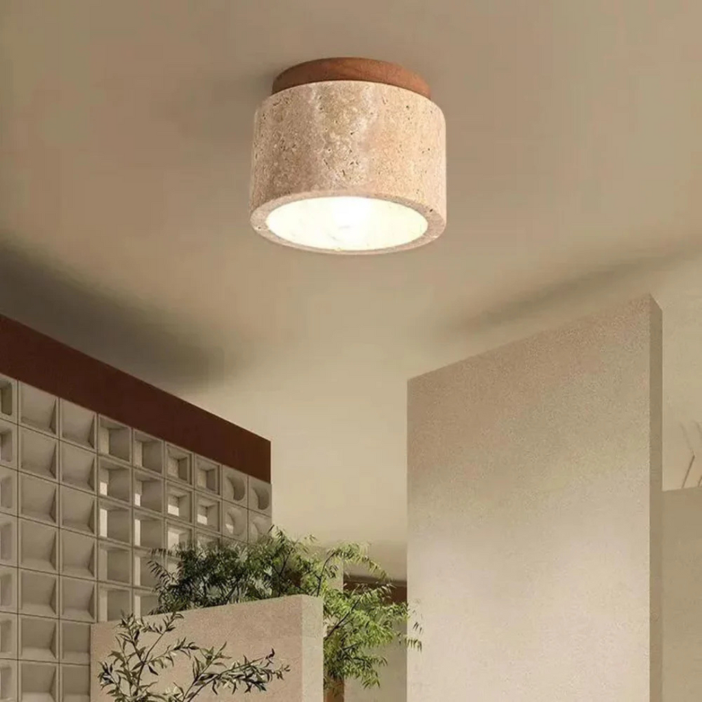 Soren | Cilinder Ceiling Light with Natural Wood Accent