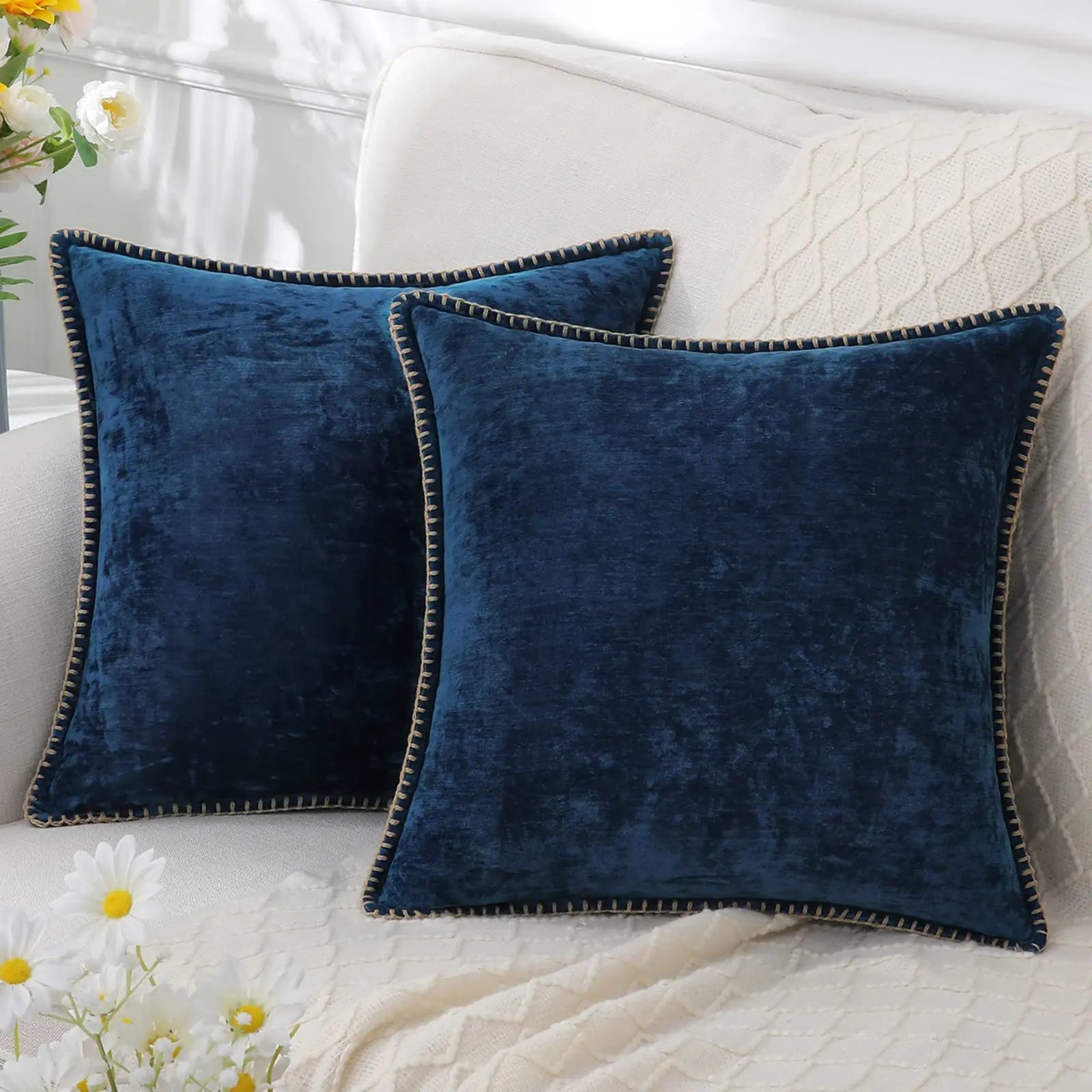 Lucienne | Chenille Pillow Cover with Stitched Border Detail