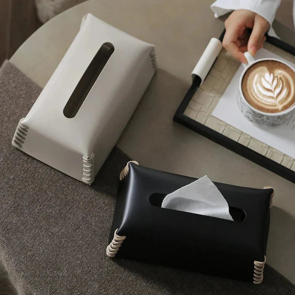 Enrico | Leather Tissue Cover with Braided Detail for Bedroom or Bathroom