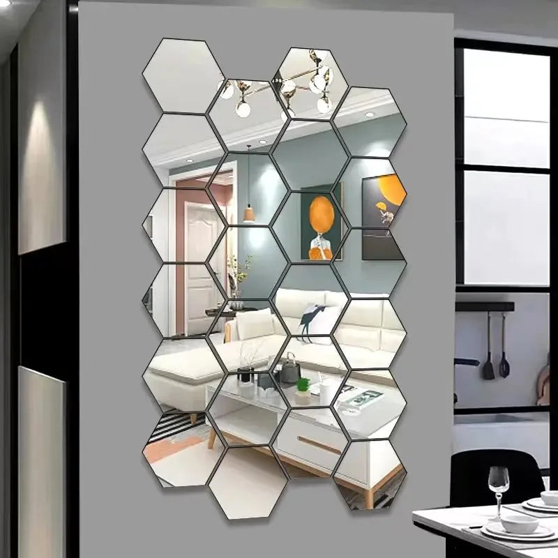 Freja | Hexagon Mirror Wall Stickers for Living Room or Hallway