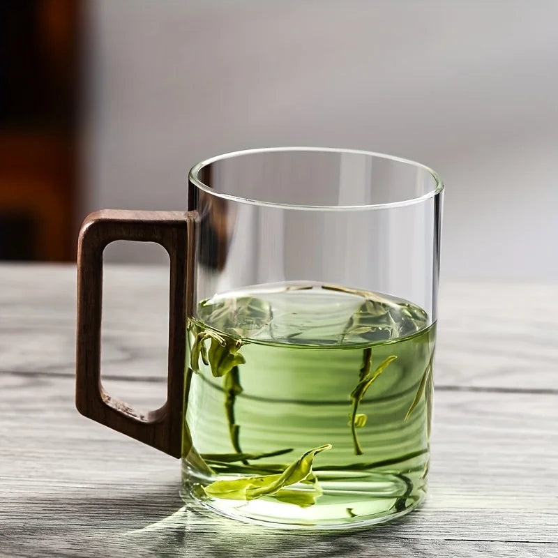 Flore | Borosilicate Glass Mug with Walnut Handle for Tea and Coffee