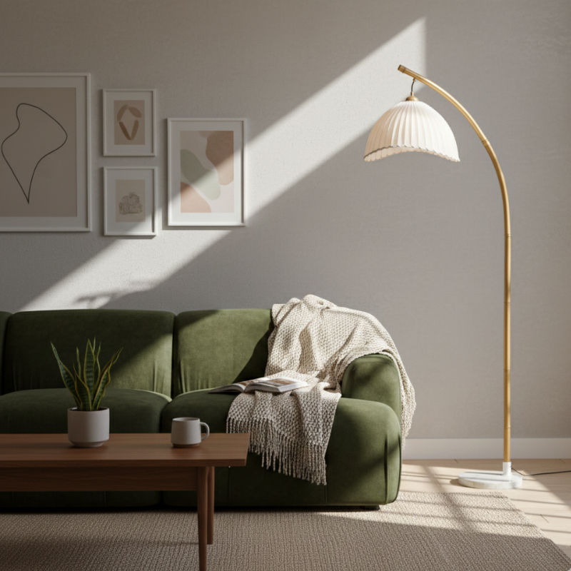 Sienna | Floor Lamp with Bamboo and Fabric Shade for Coastal Living Room