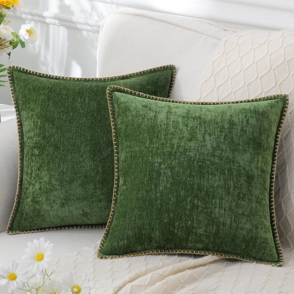 Lucienne | Chenille Pillow Cover with Stitched Border Detail