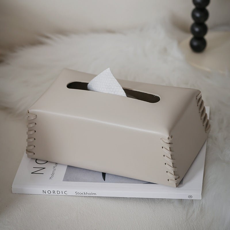Enrico | Leather Tissue Cover with Braided Detail for Bedroom or Bathroom