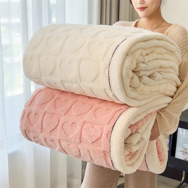 Magnus | Heart Pattern Coral Fleece Blanket for Sofa or Bed