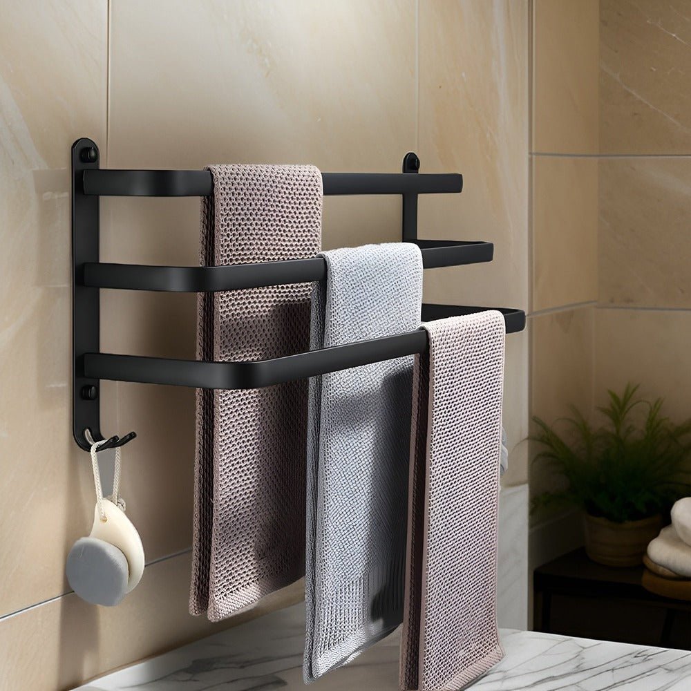 Emilia | Black Aluminium Towel Holder with Three Bars for Bathroom
