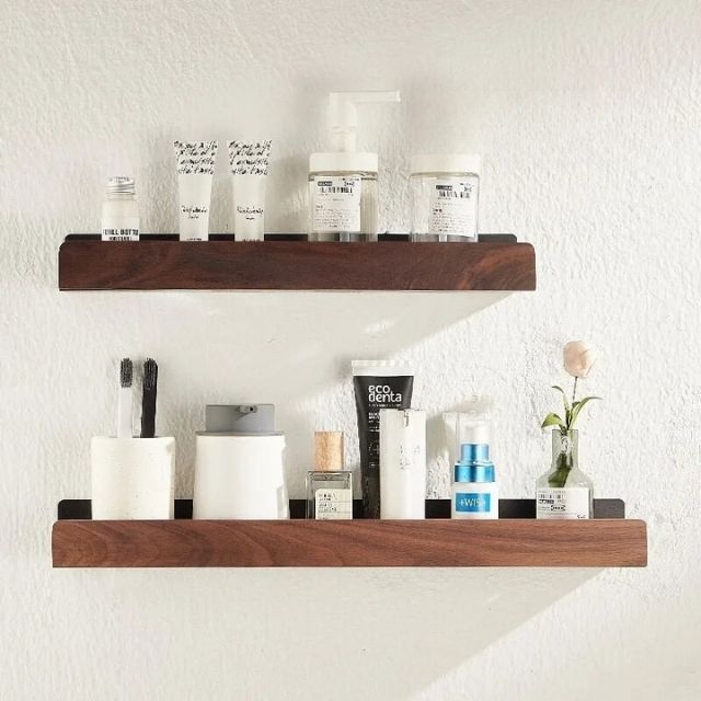 Salome | Rustic Solid Wood Wall Shelf for Bathroom or Hallway