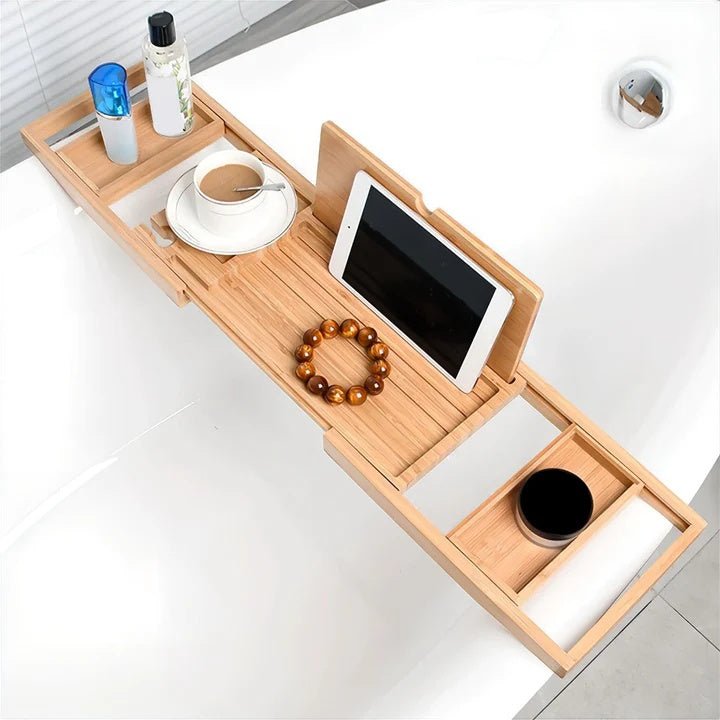 Katja | Extendable Wooden Bath Tray with Book Stand for Bathroom