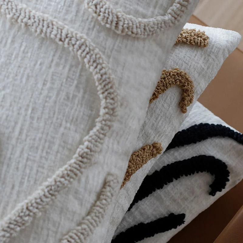 Sabella | Boho Chenille Pillow with Geometric Lines for Sofa